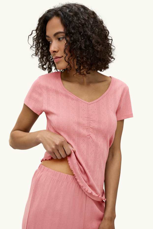 Dames - Pointelle pyjama - koraal