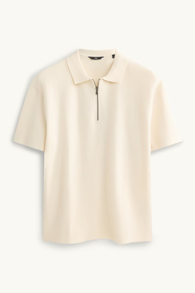 Herren - Strick-Poloshirt - Regular Fit - cremeweiß