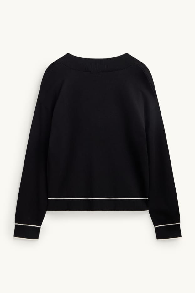 Damen - Pullover mit V-Ausschnitt - schwarz / weiß