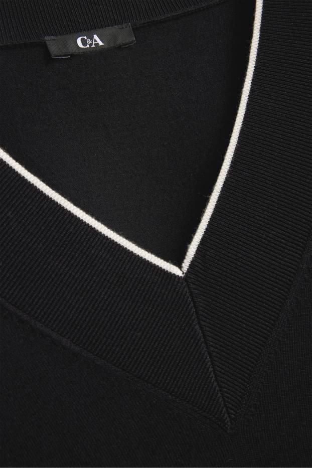 Damen - Pullover mit V-Ausschnitt - schwarz / weiß