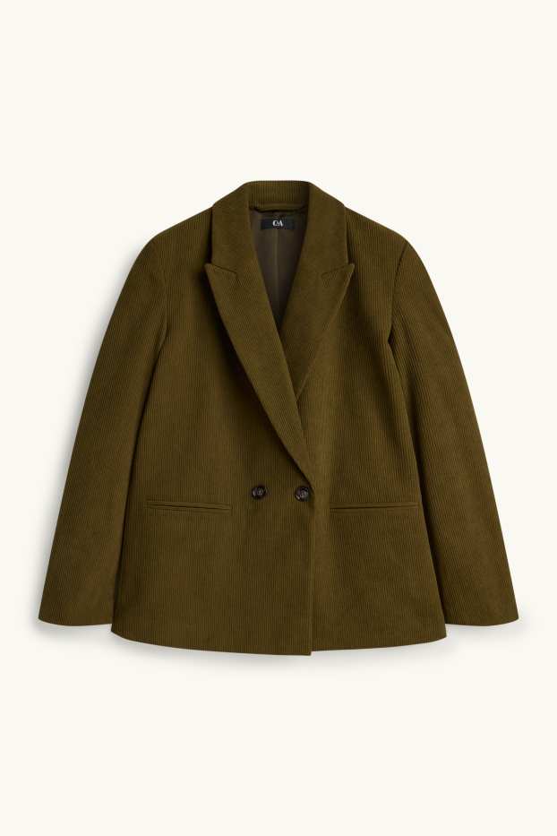 Damen - Cord-Longblazer - Regular Fit - dunkelgrün