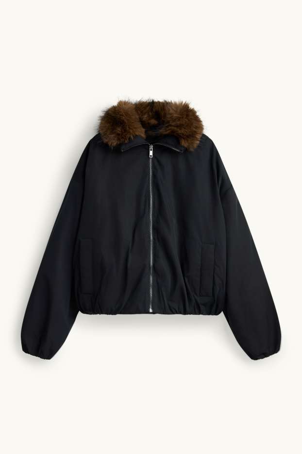 Damen - Jacke mit Kunstfellbesatz - gefüttert - schwarz