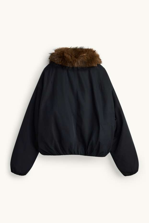 Damen - Jacke mit Kunstfellbesatz - gefüttert - schwarz