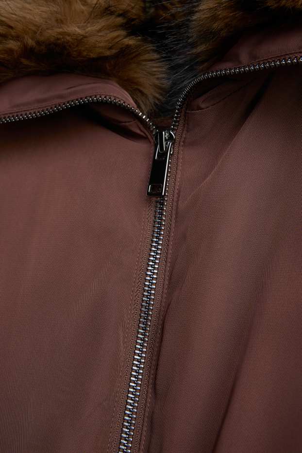 Damen - Jacke mit Kunstfellbesatz - gefüttert - braun
