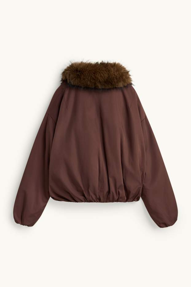 Damen - Jacke mit Kunstfellbesatz - gefüttert - braun