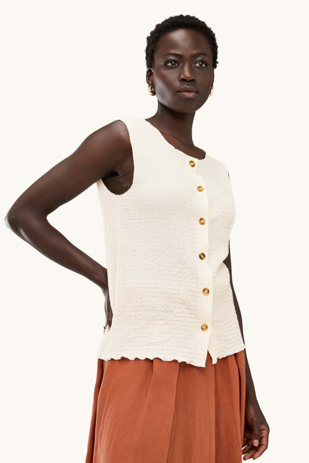 Dames - Blousetop - met structuur - crème wit