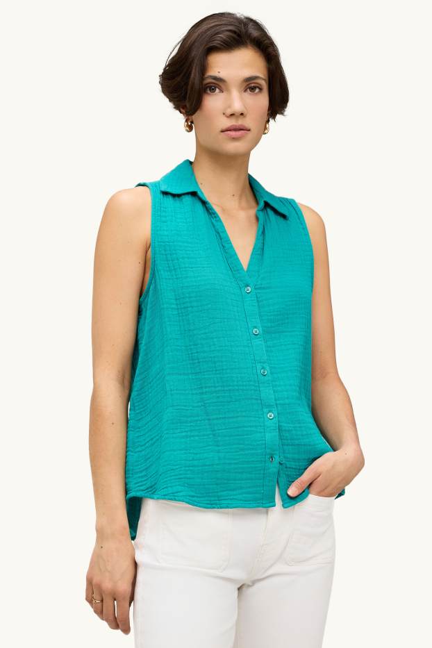 Dames - Blousetop - met structuur - groen