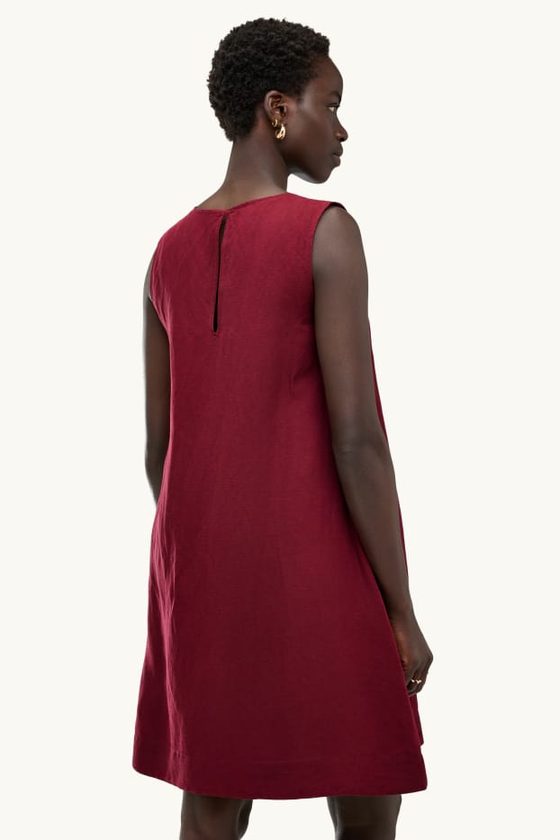 Damen - A-Linien Kleid - Leinen-Mix - dunkelrot