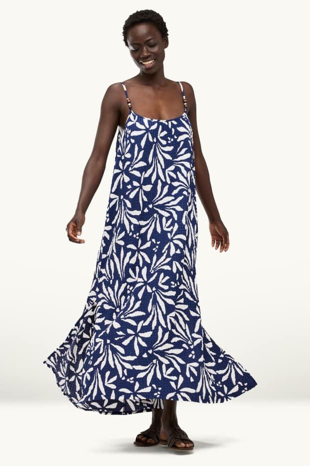 Damen - Kleid - Straight Fit - gemustert - strukturiert - weiß / blau