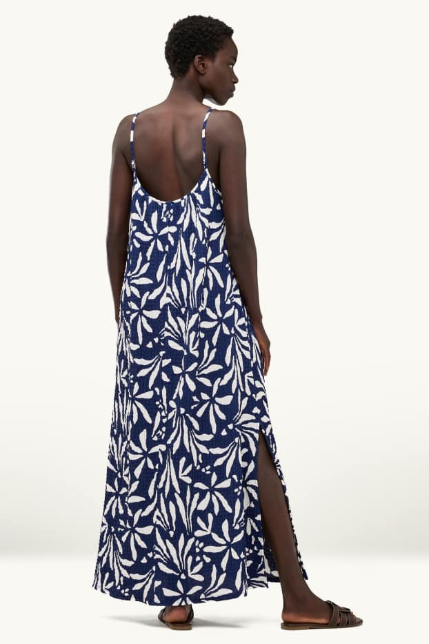 Damen - Kleid - Straight Fit - gemustert - strukturiert - weiß / blau