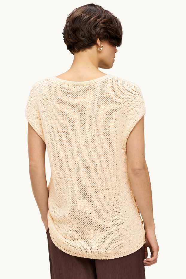 Damen - Strickpullover - kurzarm - cremeweiß