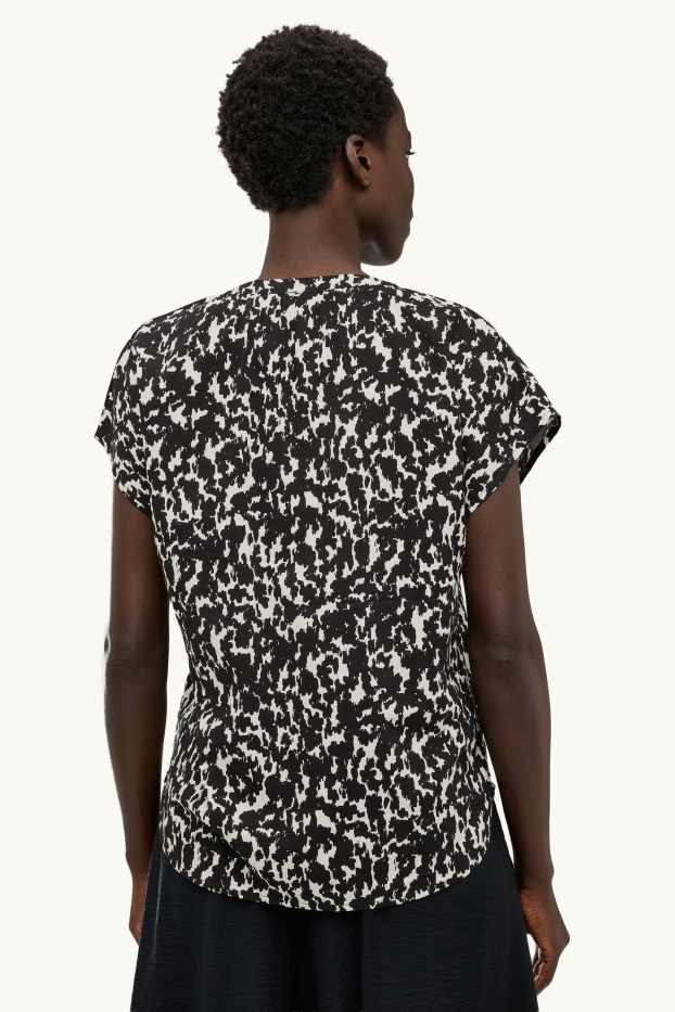 Damen - Bluse mit V-Ausschnitt - gemustert - schwarz