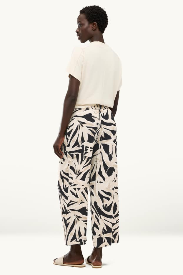 Femmes - Pantalon en toile - high waist - palazzo - à motif - beige