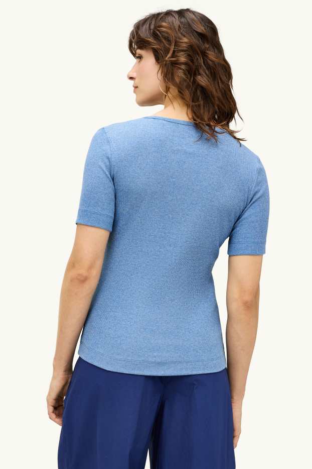Damen - T-Shirt - Slim Fit - gerippt - blau
