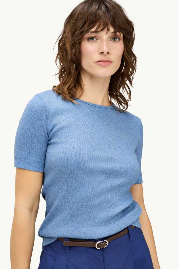 Damen - T-Shirt - Slim Fit - gerippt - blau