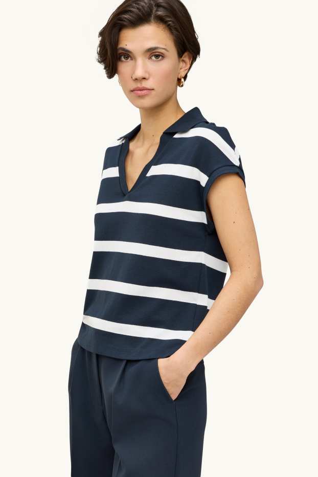 Dames - Poloshirt - regular fit - gestreept - blauw