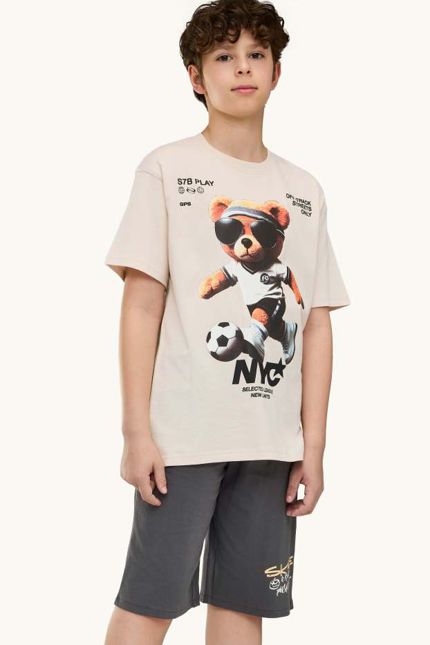 Enfants garçons - Teddy bear - ensemble - T-shirt et short - 2 pièces - beige