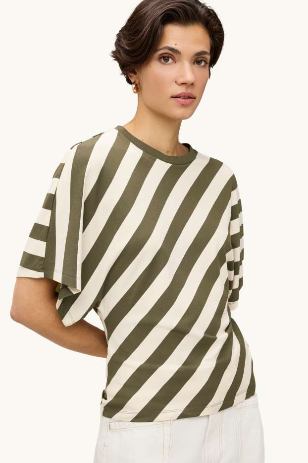 Damen - T-Shirt - Regular Fit - gestreift - grün