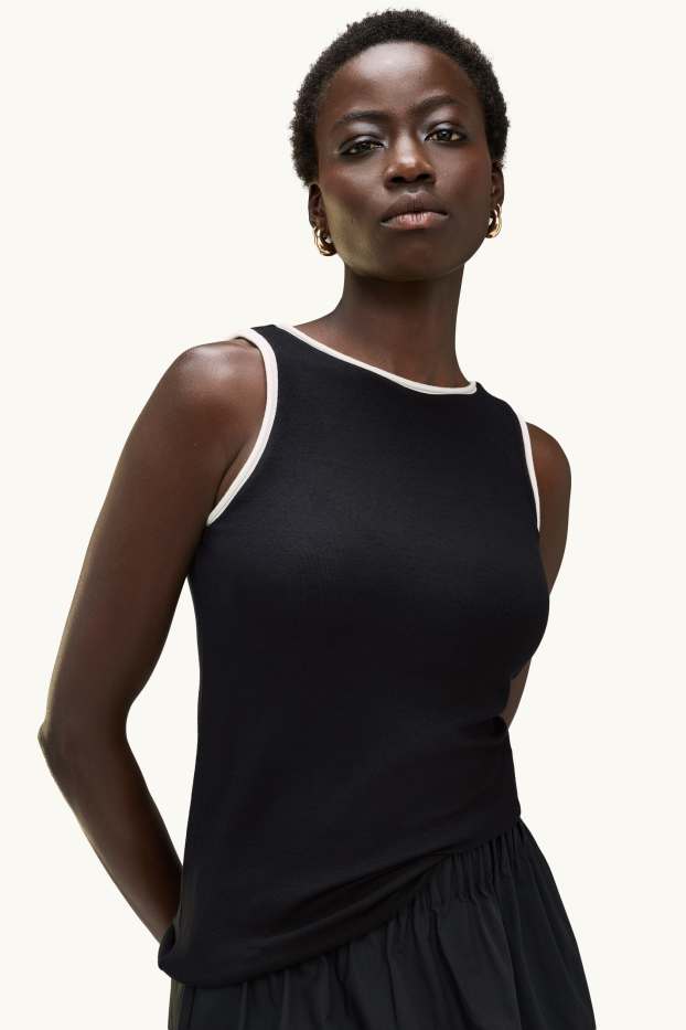 Damen - Top - 2-in-1-Look - schwarz