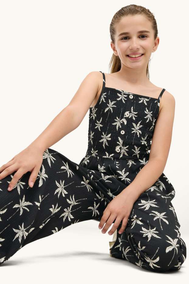 Bambine - Palma - tuta - tessuto tramato - arricciato - bianco / nero