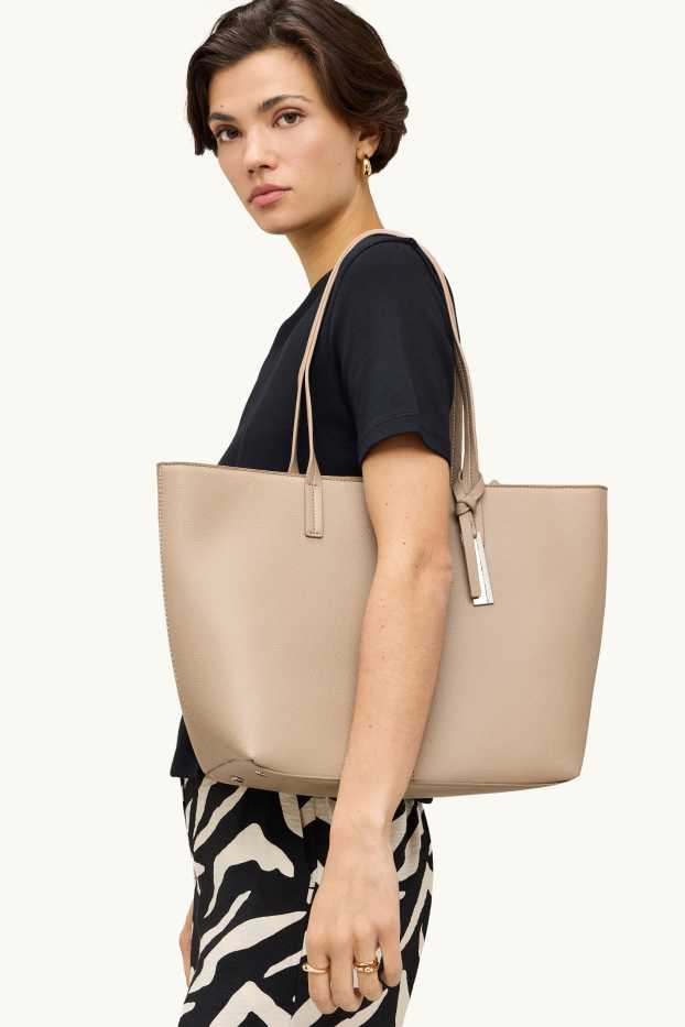 Femmes - Grand cabas - synthétique - beige