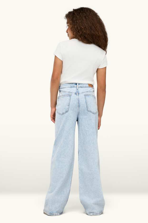 Kinder Mädchen - Wide Leg Jeans mit Strasssteinen - helljeansblau