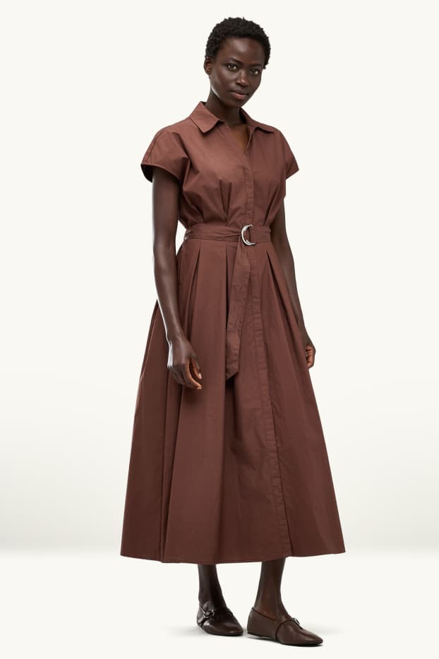 Women - Dress with belt - straight fit - dark brown