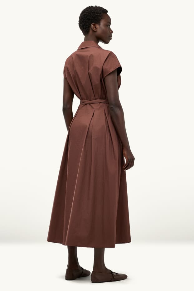 Women - Dress with belt - straight fit - dark brown