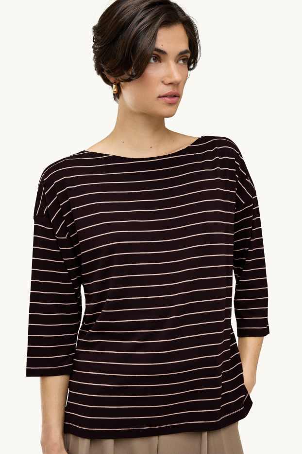 Femei - Tricou cu mânecă lungă - regular fit - cu dungi - negru