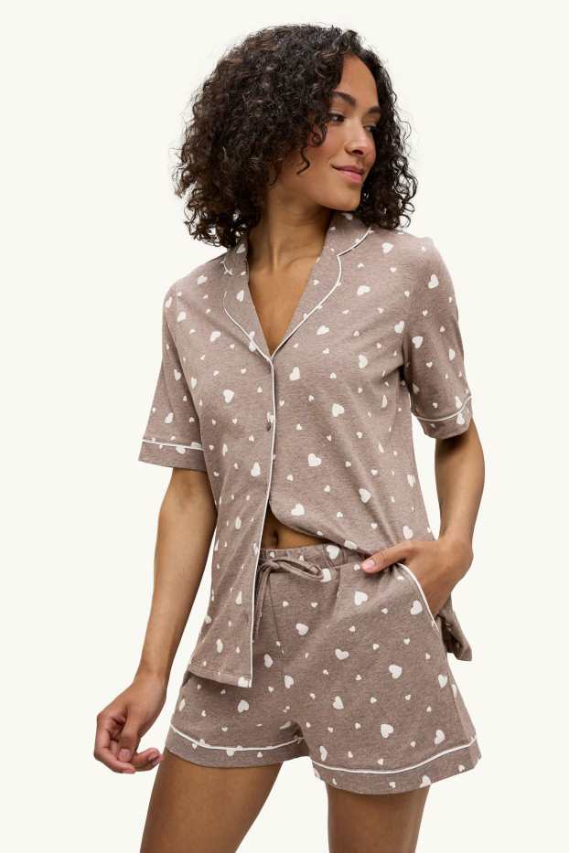 Women - Short pyjamas - patterned - brown