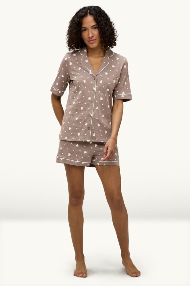 Women - Short pyjamas - patterned - brown