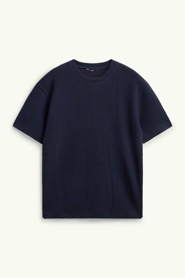 Heren - T-shirt - regular fit - met structuur - donkerblauw