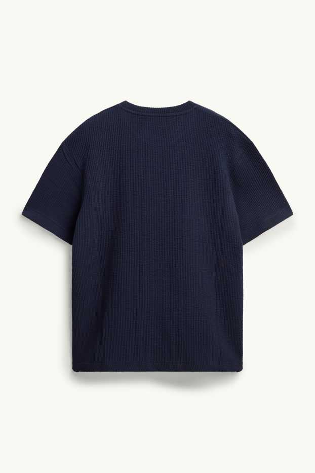 Heren - T-shirt - regular fit - met structuur - donkerblauw