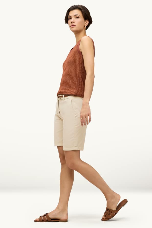 Donna - Bermuda con cintura - vita media - beige