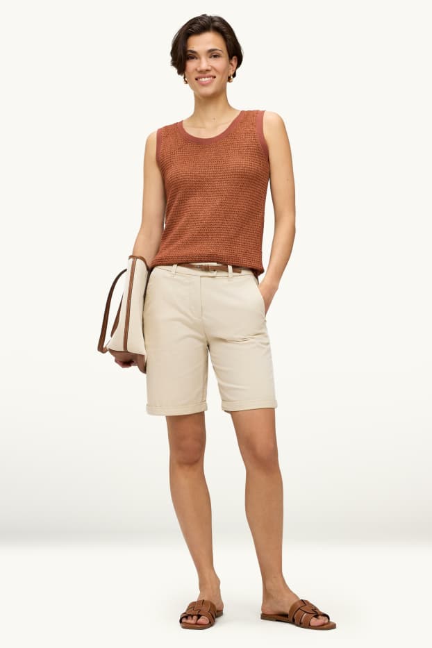 Donna - Bermuda con cintura - vita media - beige