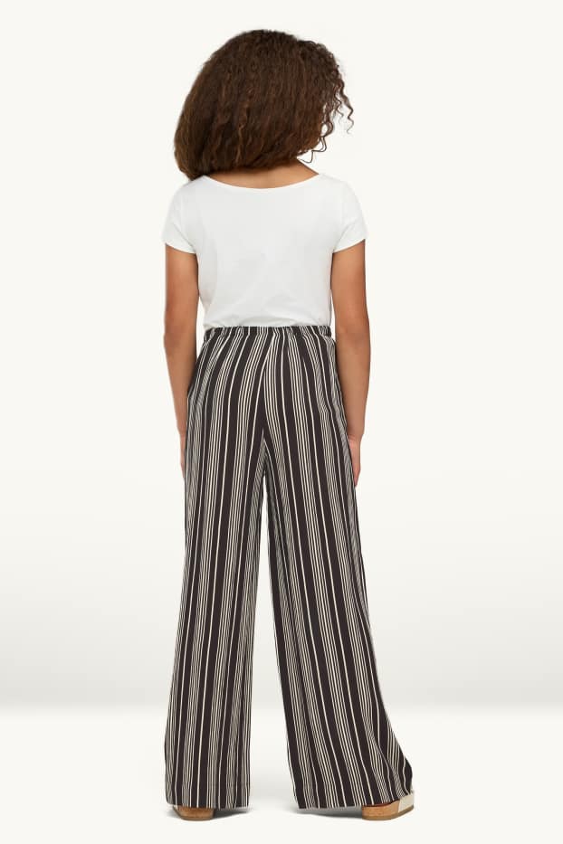 Enfants filles - Pantalon en toile - à rayures - blanc / noir