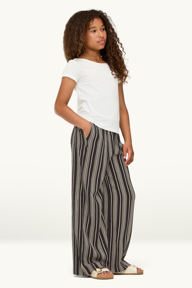 Enfants filles - Pantalon en toile - à rayures - blanc / noir