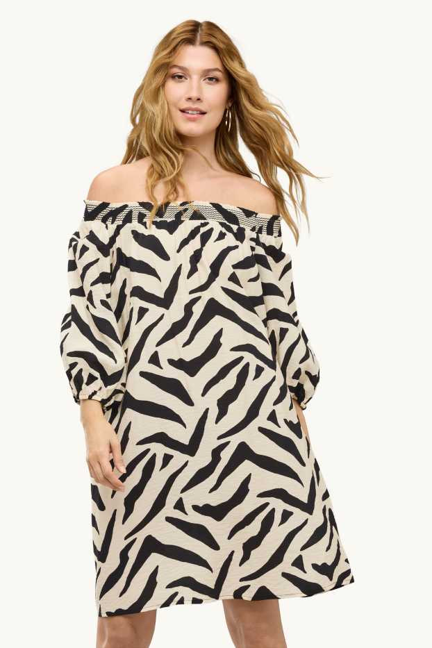 Damen - Kleid - gemustert - schwarz / beige