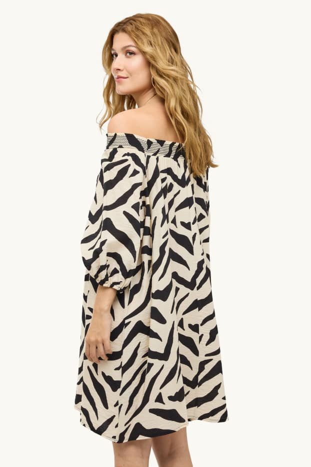 Damen - Kleid - gemustert - schwarz / beige