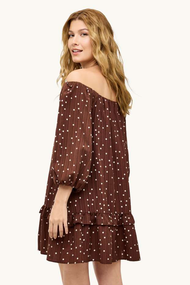 Damen - Musselin-Kleid - gepunktet - braun