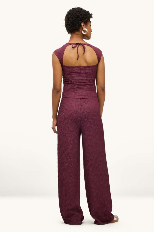 Damen - Stoffhose - Mid Waist - Loose Fit - strukturiert - dunkelrot