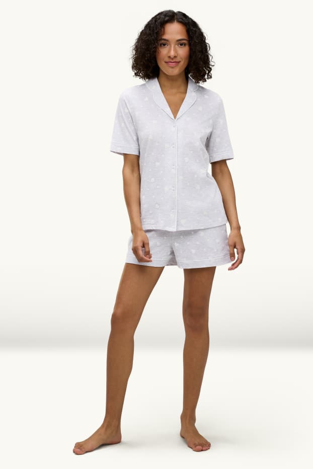 Damen - Shorty-Pyjama - gemustert - grau-melange