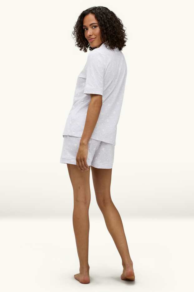 Damen - Shorty-Pyjama - gemustert - grau-melange