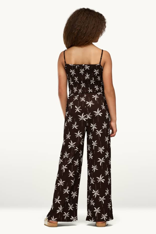 Enfants filles - Palmier - combinaison - finition texturée - smocké - marron