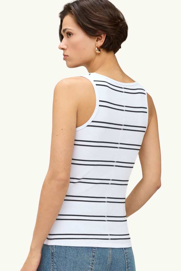 Damen - Top - gerippt - gestreift - weiss / blau