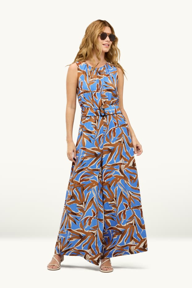 Femmes - Combinaison avec ceinture - à motif - marron / bleu