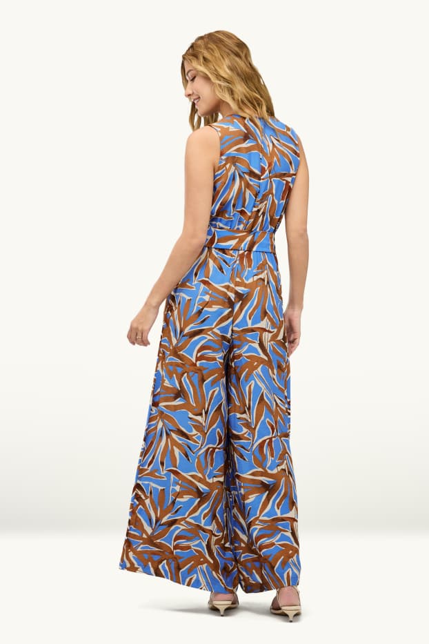 Femmes - Combinaison avec ceinture - à motif - marron / bleu