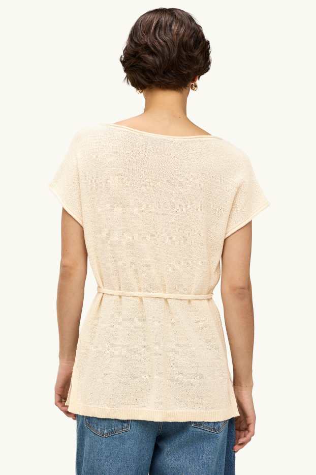 Femmes - Pull en maille - manches courtes - crème