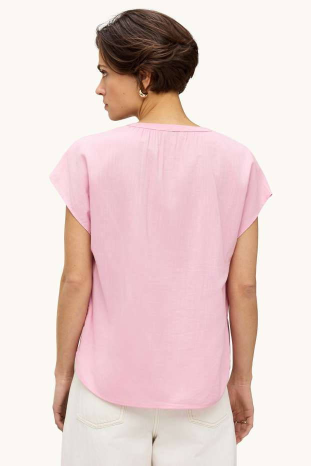 Damen - Bluse mit V-Ausschnitt - rosa