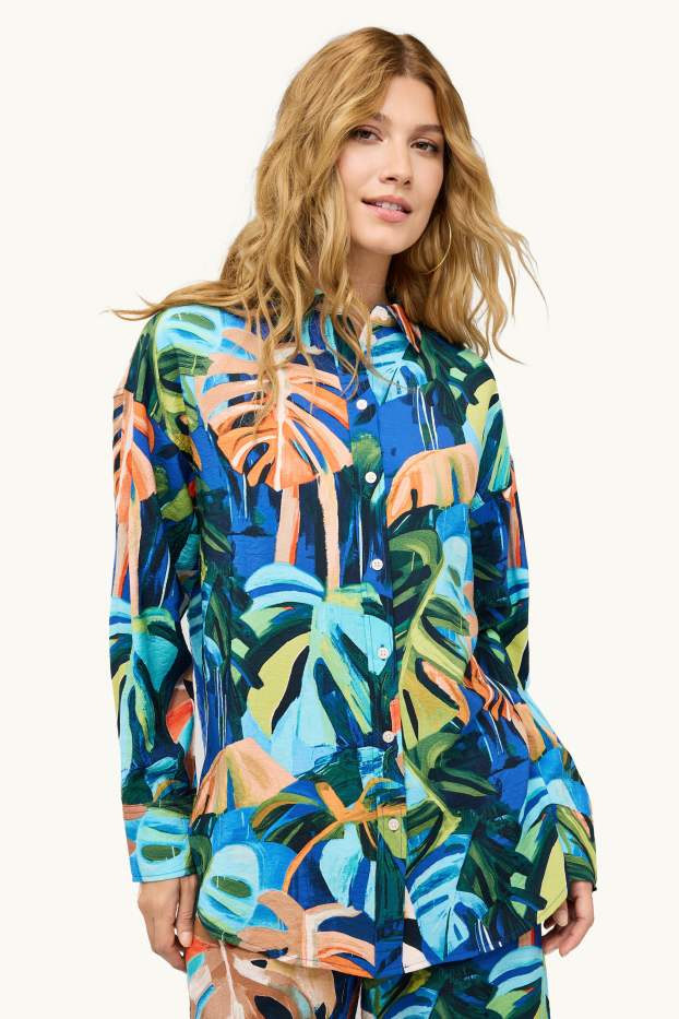 Dames - Blouse - met patroon - oranje / blauw
